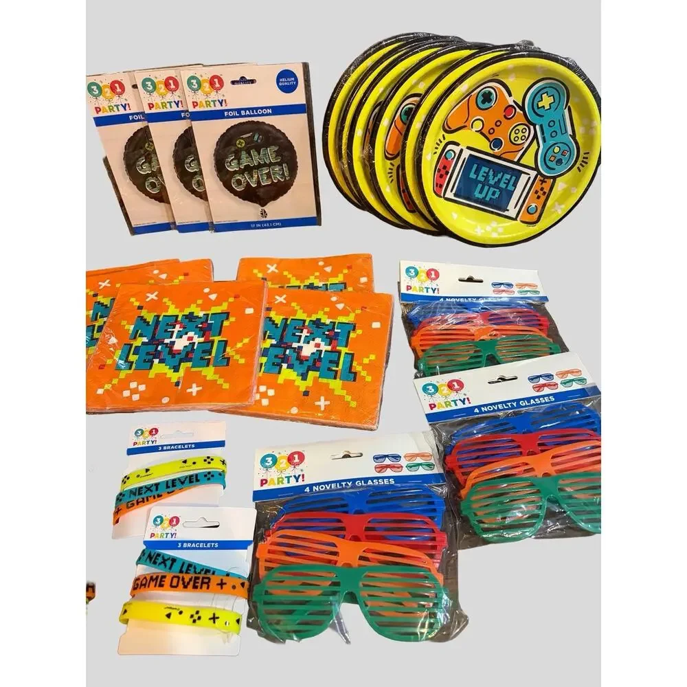 25 Pc Video Game Birthday Party Supplies Bundle Balloons Plates Napkins Favors